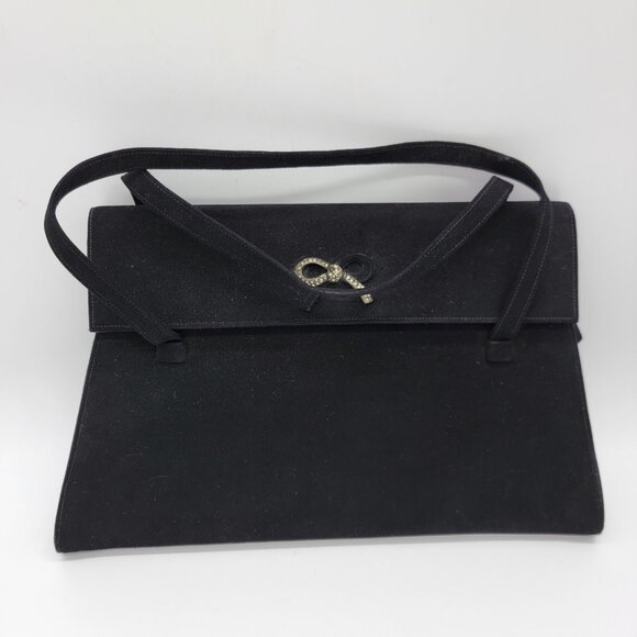 VINTAGE I.‎ MILLER BEAUTIFUL BAGS BERNALL BLACK FELT BAG HANDBAG PURSE BOW - Picture 1 of 8